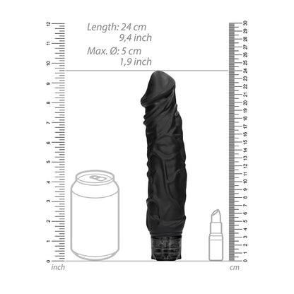 Shots Toys black realistic vibrator with ten speeds, designed for penis stimulation.