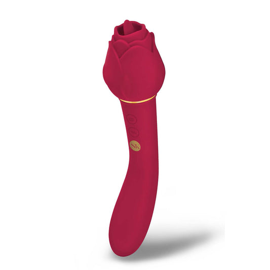 Rose-gold coloured dual-ended vibrator with g-spot stimulator for sensational pleasure, part of the secret kisses range.