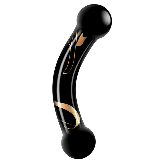 Secret Kisses double-ended dildo in clear glass, 5.5 inches long, smooth finish.