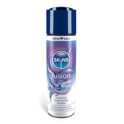 Skins Fusion Hybrid Lubricant 130ml bottle, a clear silicone and water-based sex lube.