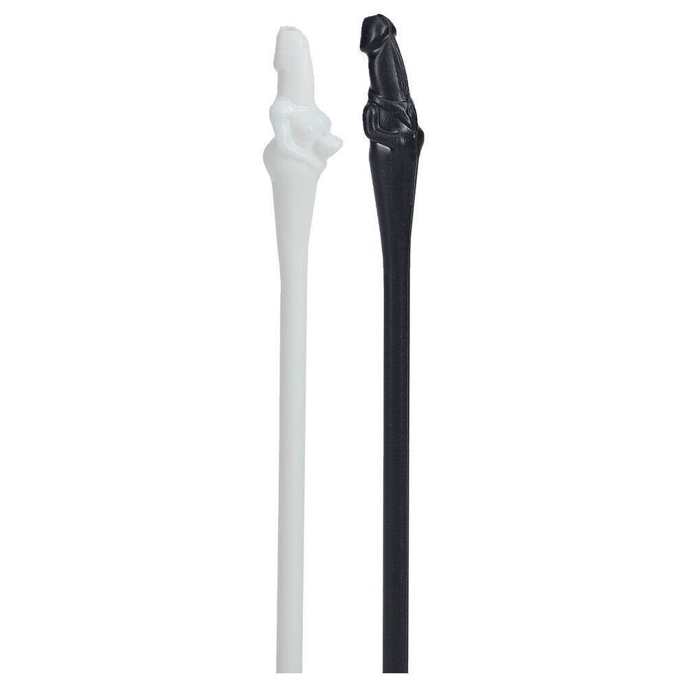 A pack of novelty hen party straws shaped like willys, multi-coloured plastic.