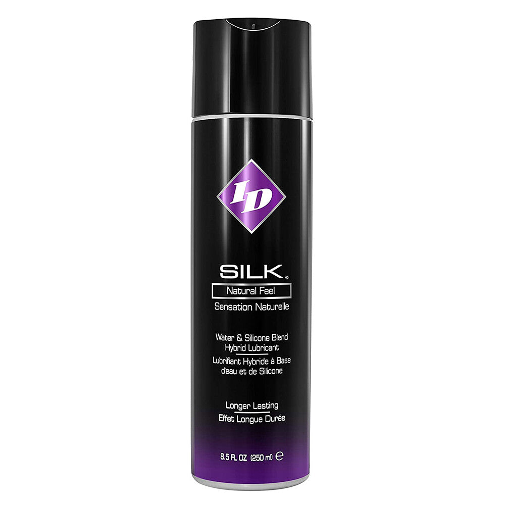 id lube silk natural feel lubricant in a clear bottle for intimate use