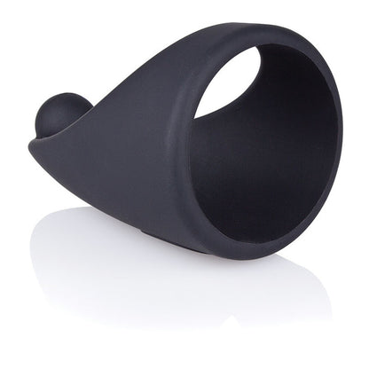 black silicone swingo sling cock ring from screaming o, for enhanced pleasure.