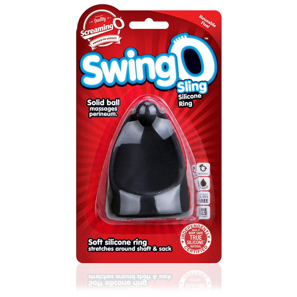 Screaming O SwingO sling cock ring in black, a love ring for enhanced pleasure.