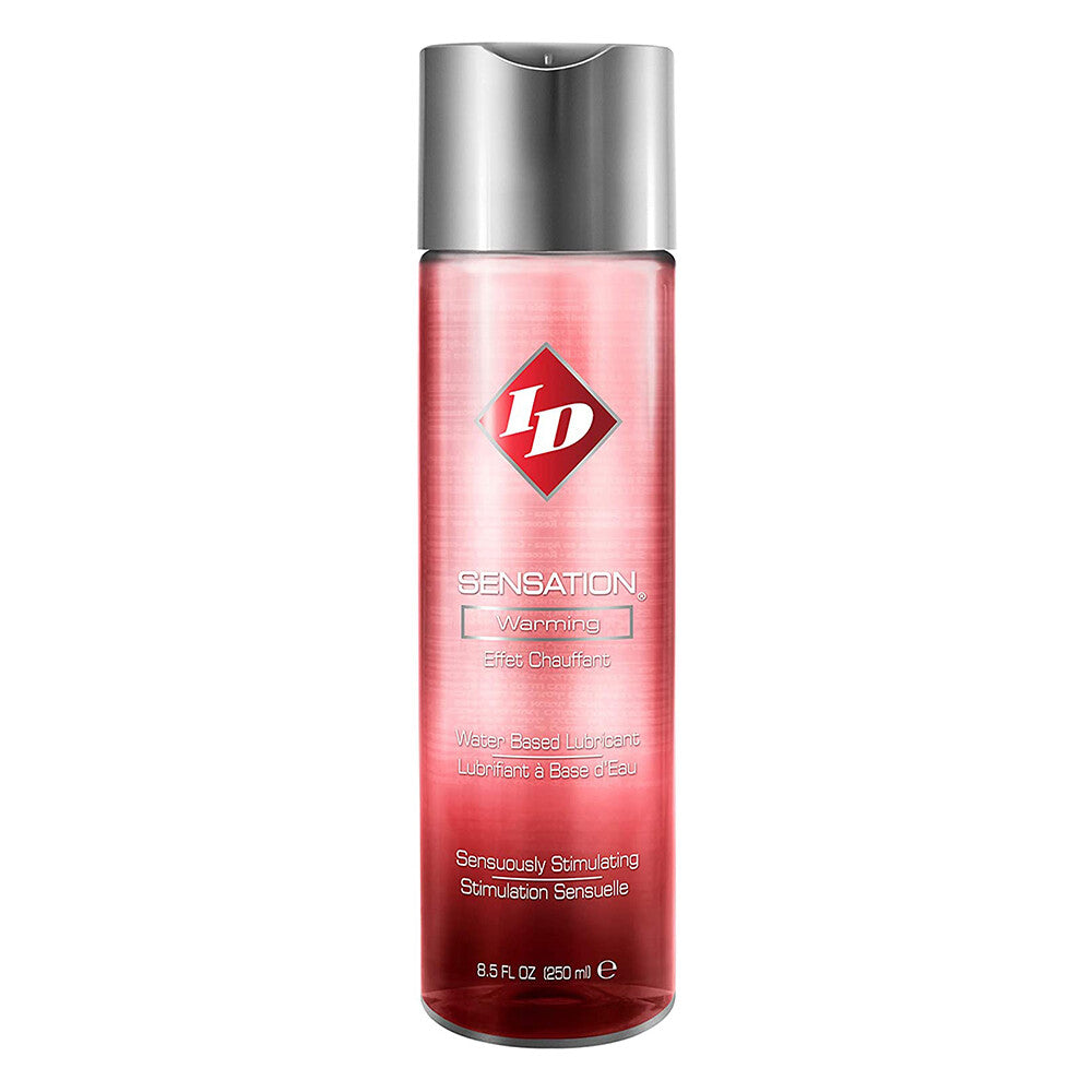 ID Sensation warming lubricant in a red and white bottle, for intimate use.