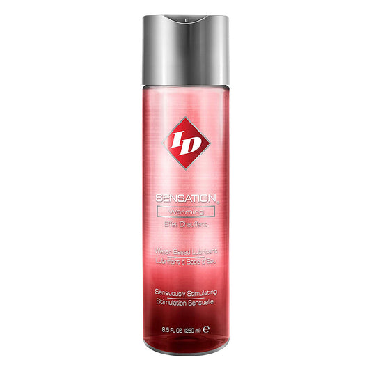 ID Sensation warming lubricant in a red and white bottle, for intimate use.
