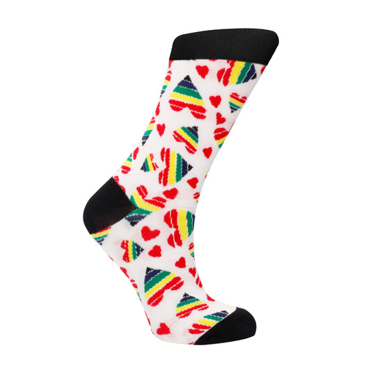 Happy Hearts novelty socks from Shots Toys, red with a suggestive love heart design, size 42-46.