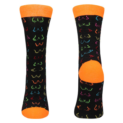 Shots Toys novelty socks, 'free the titty' design in bright colours, sizes 42 to 46.