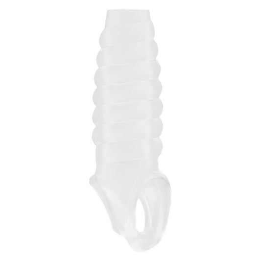 Clear, see-through dong sleeve from Shots Toys, designed to enhance pleasure during intercourse.