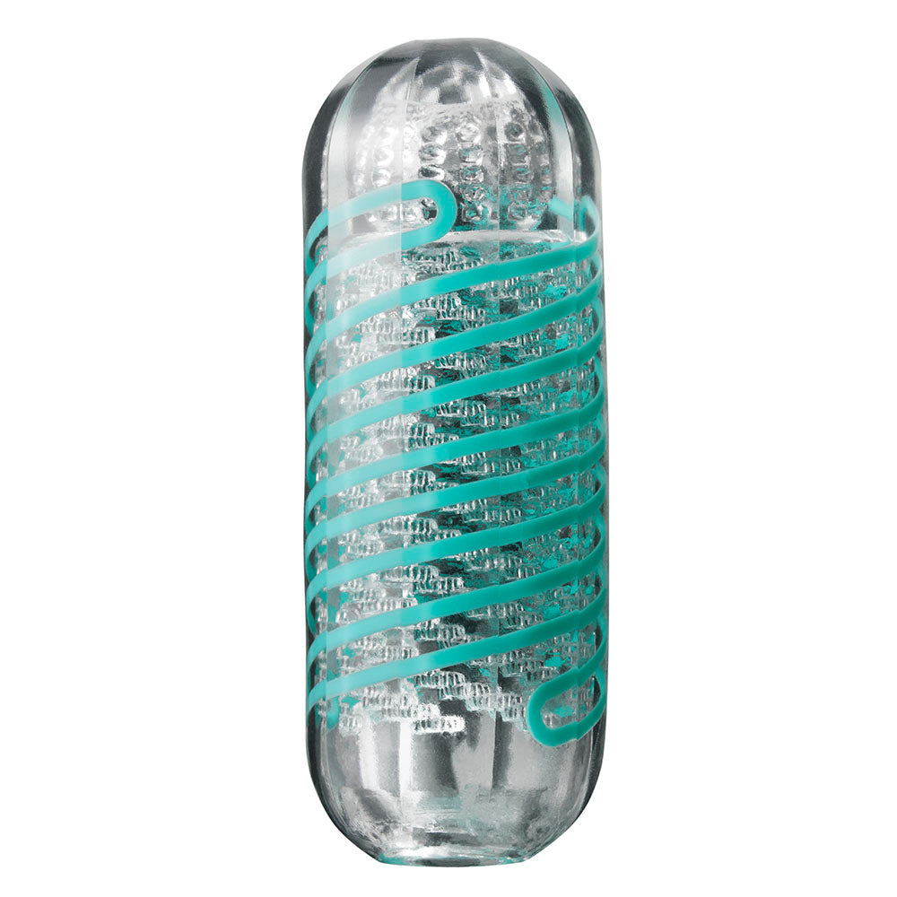 Tenga 04 Pixel Spinner masturbator in textured grey material, designed for male pleasure.