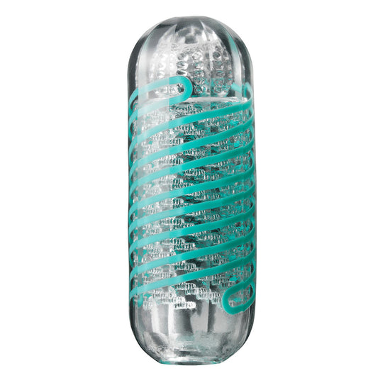 Tenga 04 Pixel Spinner masturbator in textured grey material, designed for male pleasure.