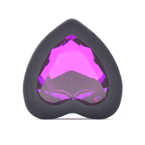 Black butt plug with a small heart-shaped diamond style base for anal play.