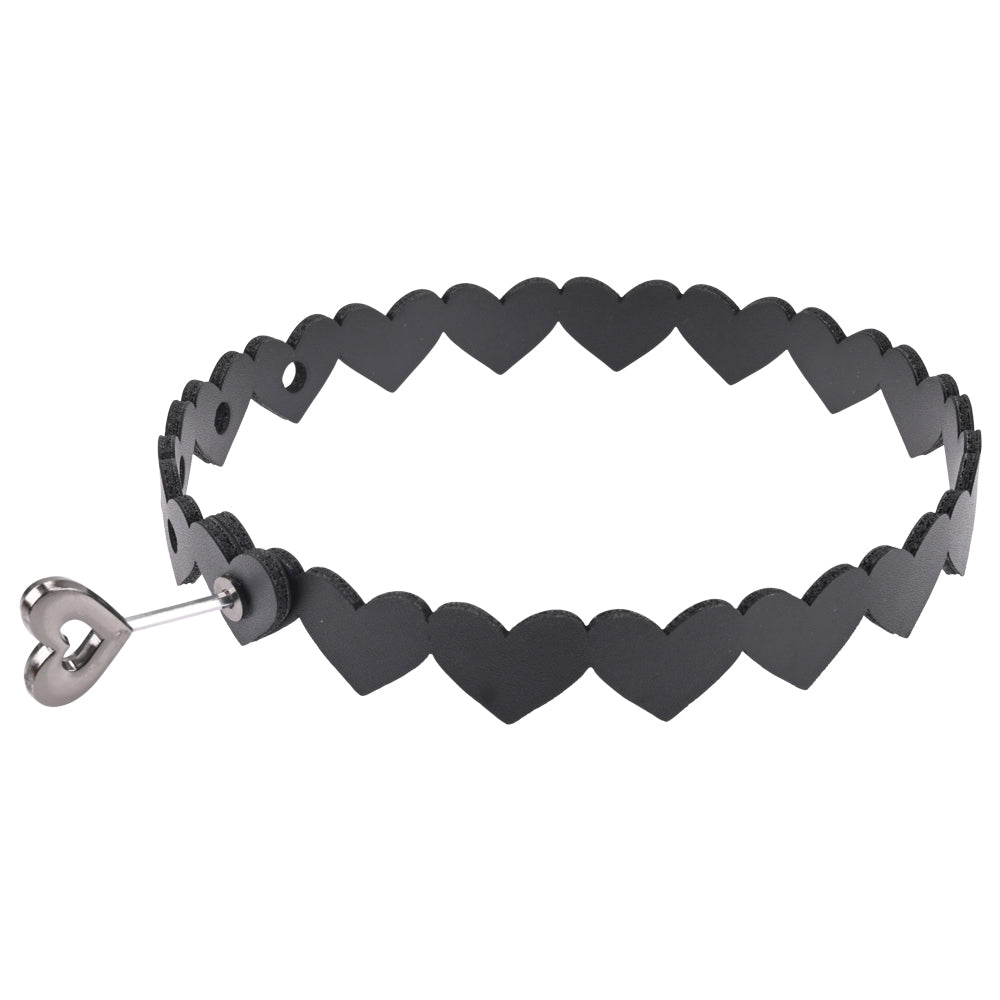 Sportsheets Heart Day Collar; a shiny red faux leather novelty neck accessory for roleplay.