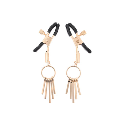 Sportsheets verge nipple clamps, metal with adjustable screws for titillation, used for adult play.