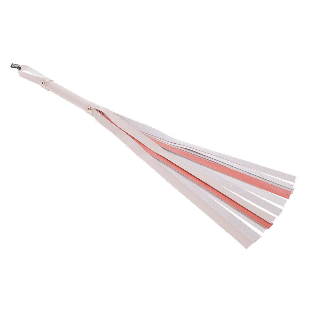 Striped flogger with black handle for adult play, part of our whips collection.