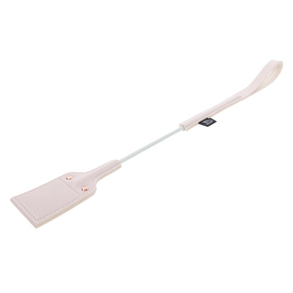 sportsheets impression crop, a black faux leather whip with silver metal detailing, whips tag.