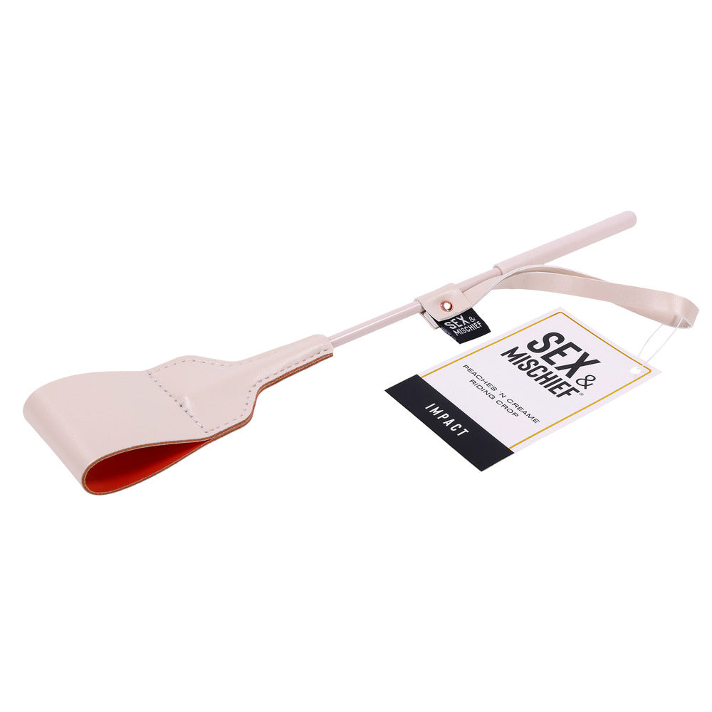 Sportsheets sex and mischief riding crop, black faux leather whip for playful teasing.