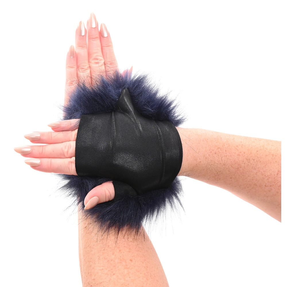sportsheets cougar spiked sensory glove, black textured fabric with rows of small spikes