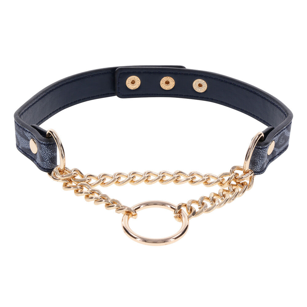 Sportsheets cougar day collar, black faux leather with metal o-ring, stylish neckwear.