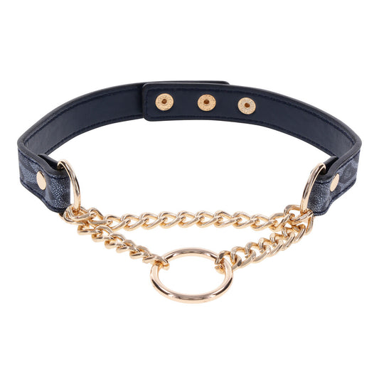 Sportsheets cougar day collar, black faux leather with metal o-ring, stylish neckwear.