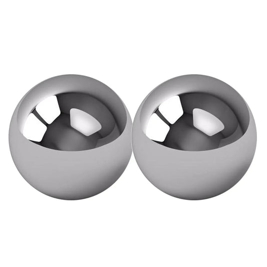 Shiny silver-tone steel orgasm balls from Sportsheets, designed to heighten sexual pleasure and arousal