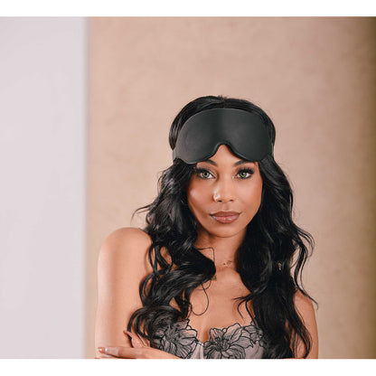 Black blackout blindfold from Sportsheets, made of soft fabric, for enhanced sensory deprivation.