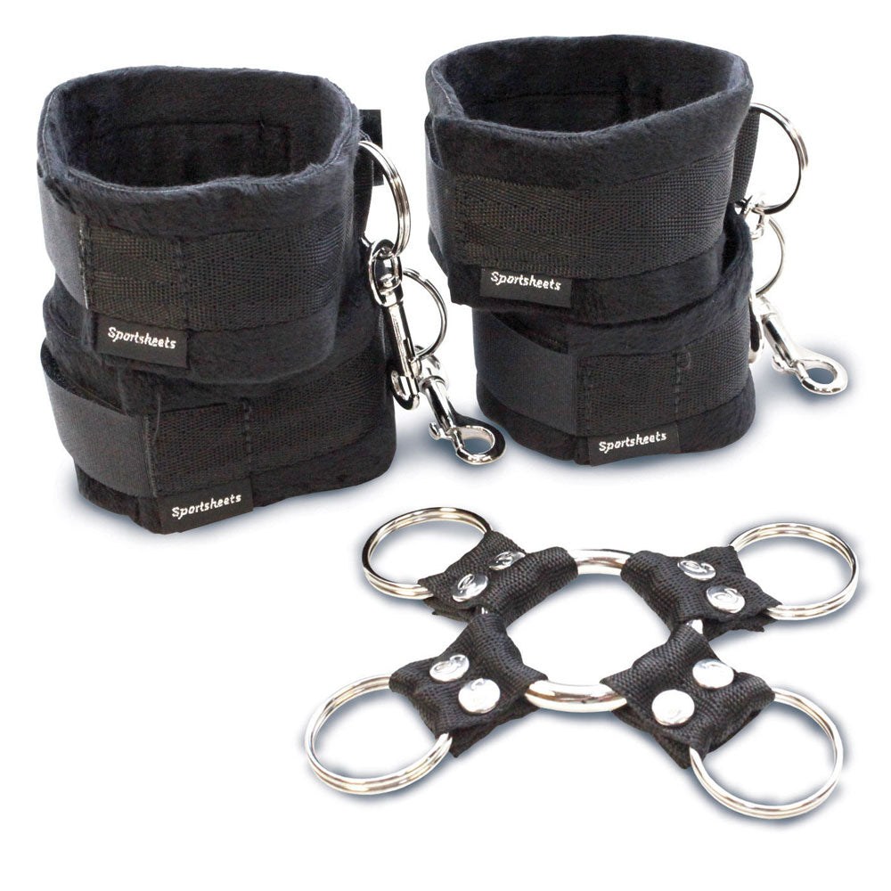 sportsheets hog tie and cuff set in black nylon for playful restraint