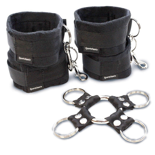 sportsheets hog tie and cuff set in black nylon for playful restraint
