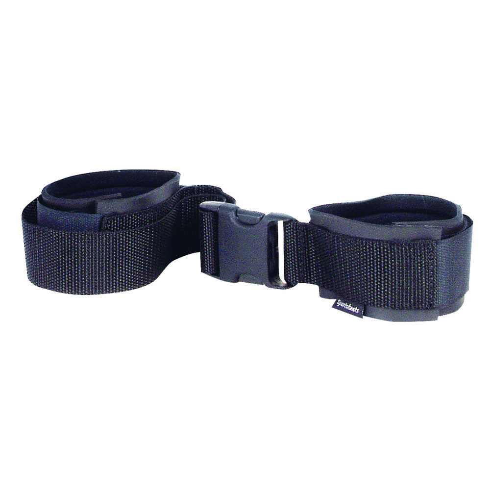 Sportsheets GSpot Link restraint device, made from soft black fabric with adjustable straps.