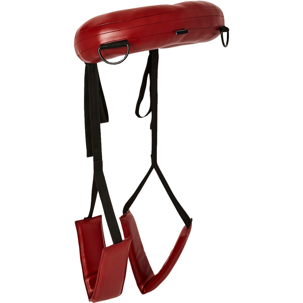 Saffron coloured Sportsheets thigh sling restraint, made of soft fabric, for intimate play.