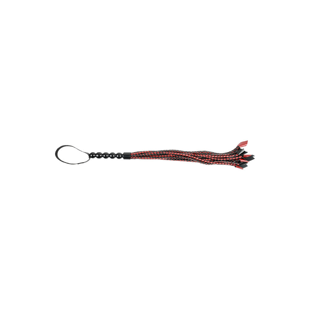 Sportsheets saffron flogger with braided strands, showing a textured and playful design. Whips.