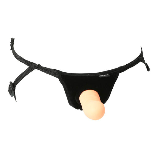 Sportsheets Everlaster wishbone hollow strap on in black, showing the looped support design.