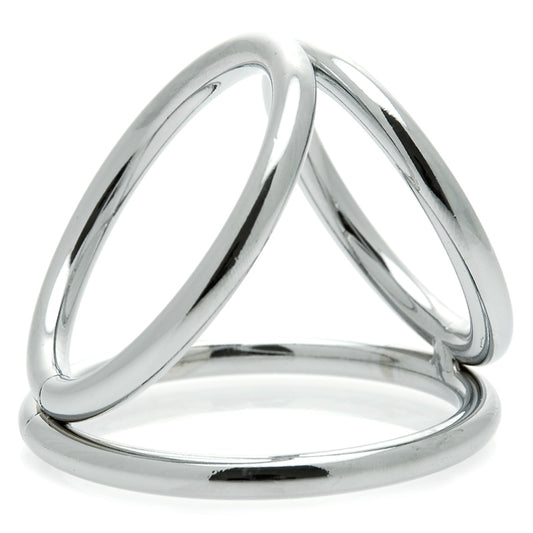 Master Series triad chamber cock and ball ring in silver-tone metal, medium size.