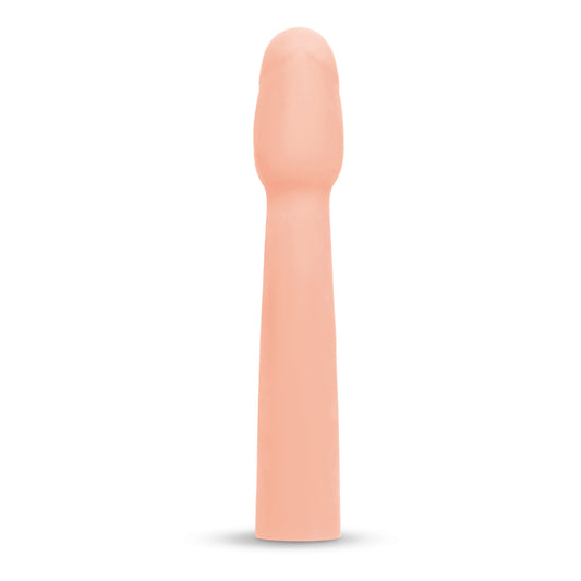 Close-up of a flesh-toned penis extender, adding two inches in length, for enlargement.