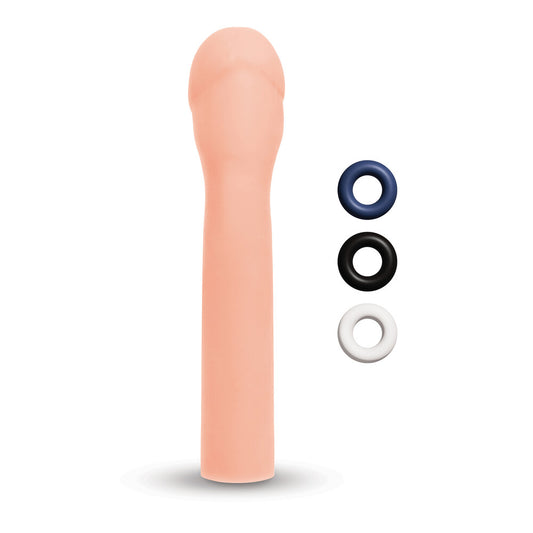 size up penis extender, adds a full three inches, flesh toned silicone
