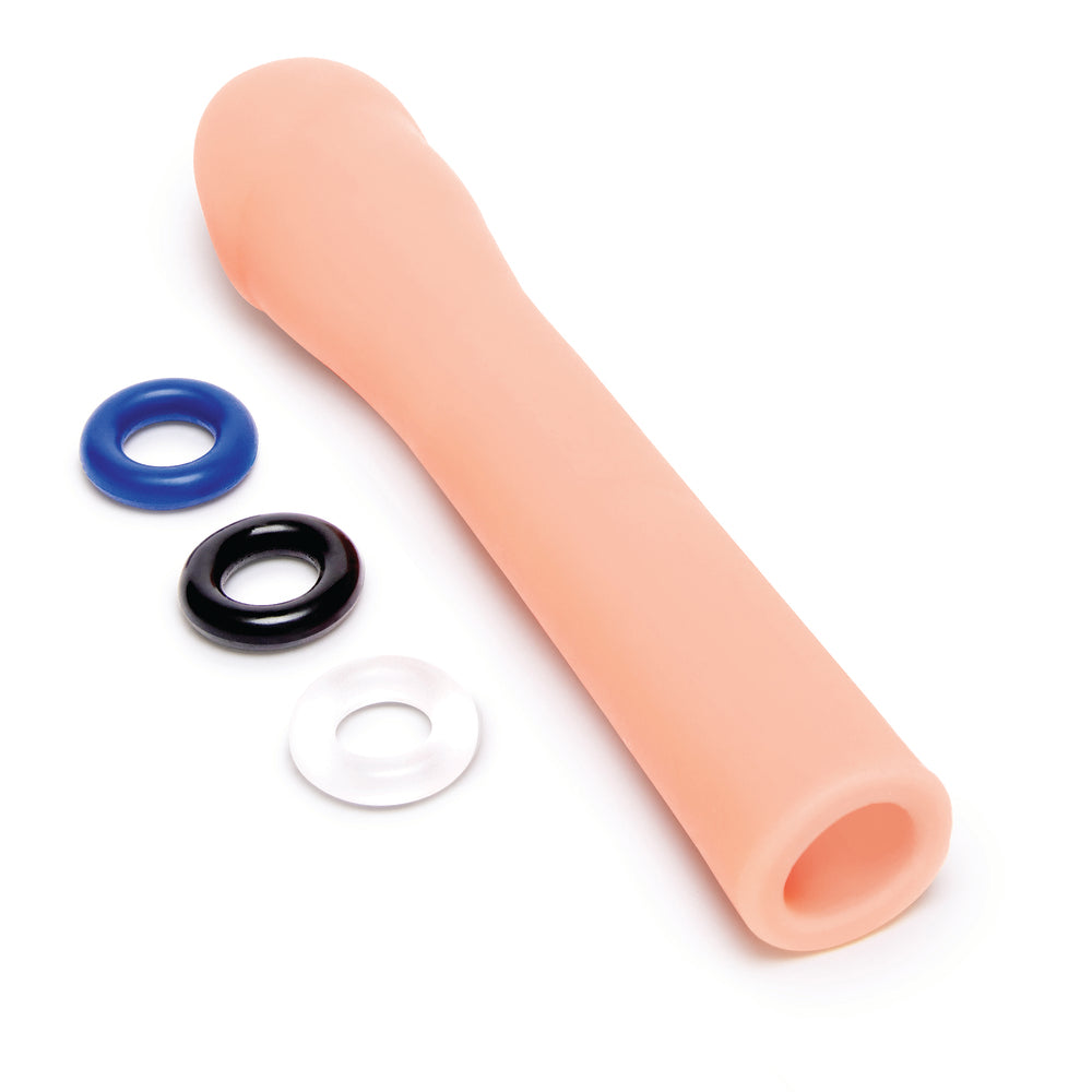 Size Up penis extender, adds three inches, flesh-toned silicone, for length enhancement