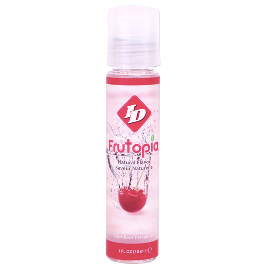 A small bottle of cherry flavour personal lubricant from id lube, red packaging.