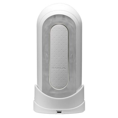 Tenga flip zero vibrating masturbator, a sleek, grey and red pleasure toy for adults.