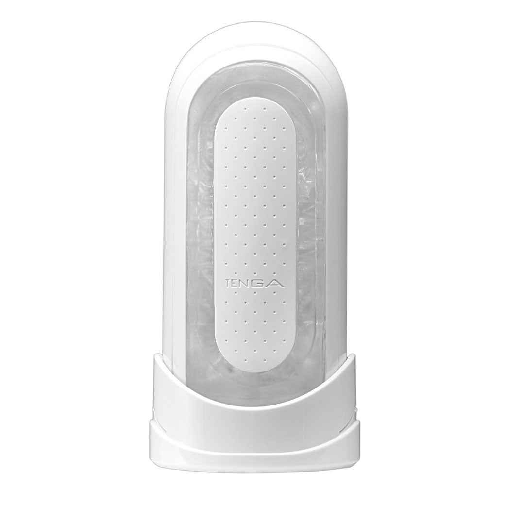 The Tenga Flip 0 Zero, a reusable masturbator, with a smooth grey and black design.