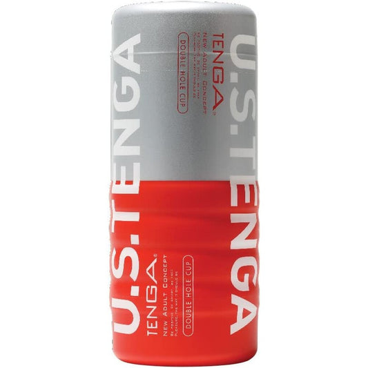 Tenga double hole cup ultra size masturbator, textured interior, soft material, designed for pleasure.