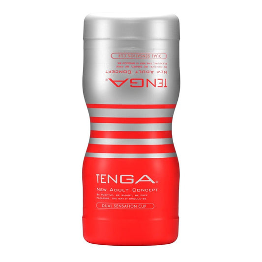 Tenga dual sensation cup masturbator; a textured, reusable pleasure object for intimate enjoyment.