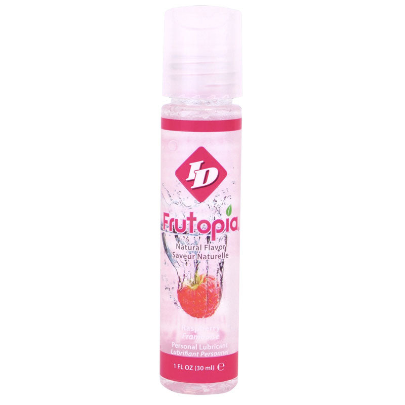 Raspberry flavoured personal lubricant in a small, red bottle, perfect for intimate moments.