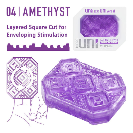 Amethyst-coloured tenga uni masturbator sleeve, a reusable personal pleasure device for men