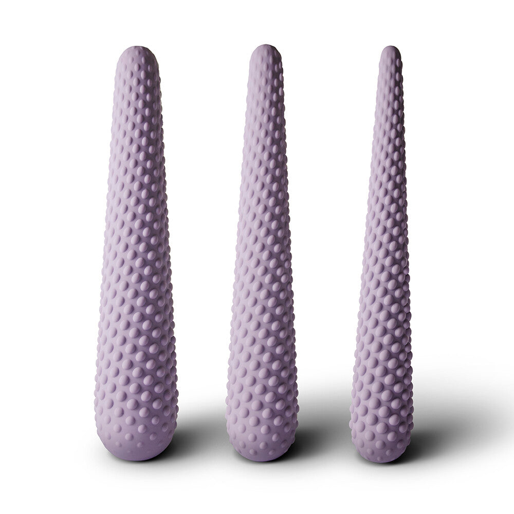 rocks off unite dilator set for kegel exercises, graduated sizes in smooth, skin-safe material.