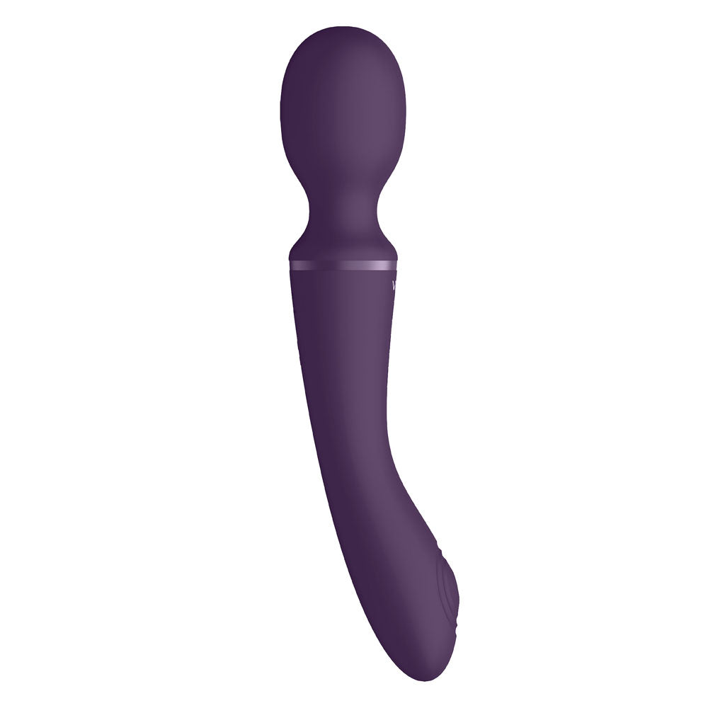 The purple vive enora double ended wand massager from shots toys, rechargeable for pleasure.