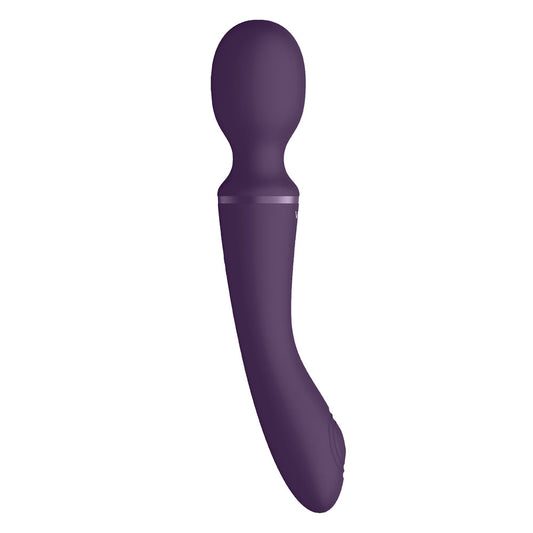 The purple vive enora double ended wand massager from shots toys, rechargeable for pleasure.