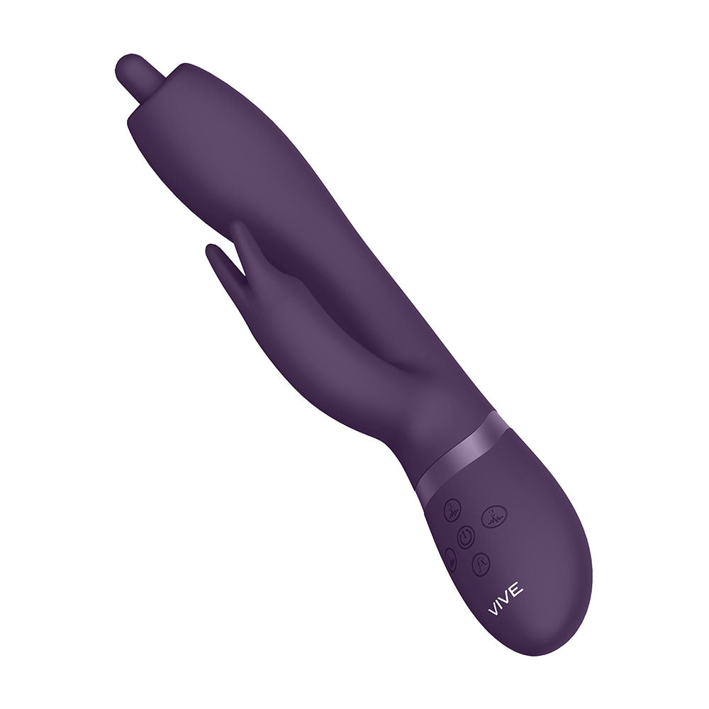 Purple pinpoint rabbit vibrator from Shots Toys with rotating g spot stimulator, made from silicone.