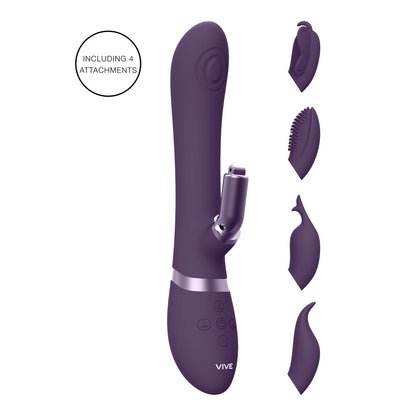 Purple rabbit vibrator with interchangeable head and clitoral stimulator, designed for pleasure.
