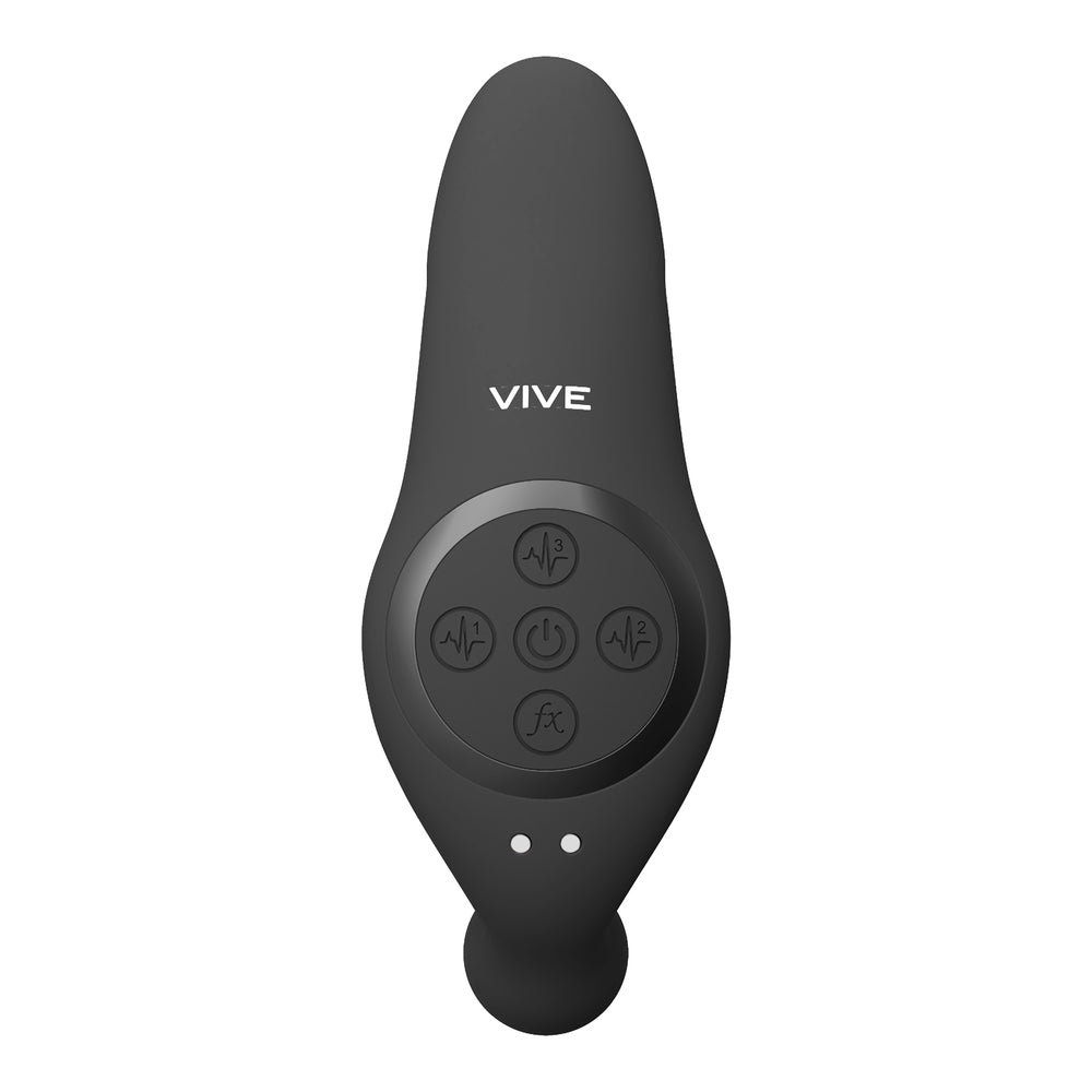 Black vive kata double penetrator vibrator with two textured shafts, a sensual toy.