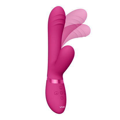 A pink finger vibrator from shots toys with pulse wave and clit stimulator.